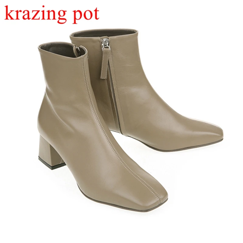 Damskie botki na wysokim obcasie z kwadratowym noskiem, z prawdziwej skóry, zapinane na zamek, eleganckie buty na imprezę, wakacje, do klubu nocnego, modne buty zimowe 2026.