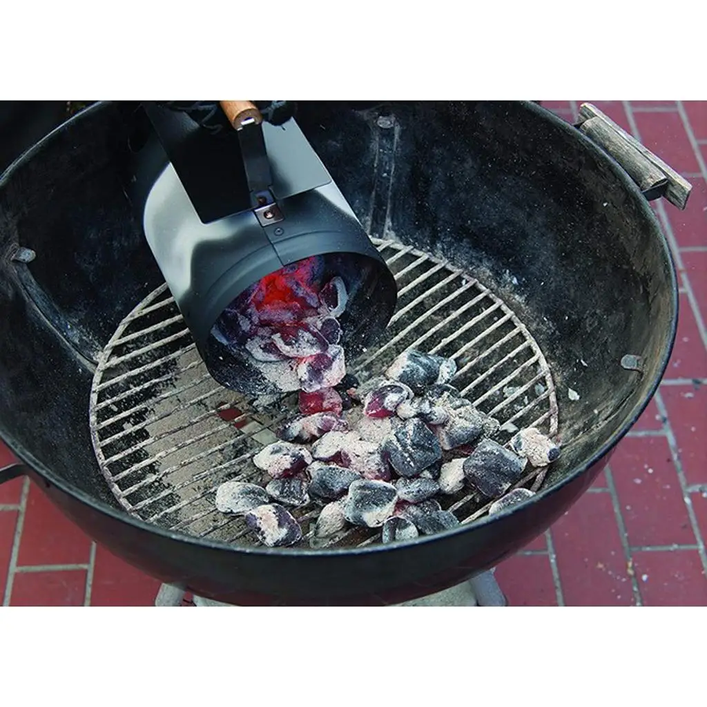 BBQ Grill Charcoal Lighting Chimney Starter Heat Shield with Wooden Handle Barbecue Kit for Camping Outdoor Use