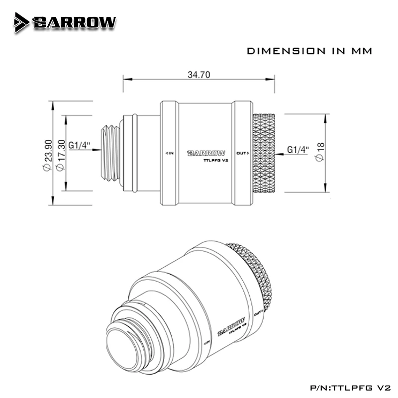 Barrow-Mini válvula de parada de agua G1/4, rosca M-F, interruptor de mano plano, sistema de refrigeración de Metal, ajuste TTLPFG V2