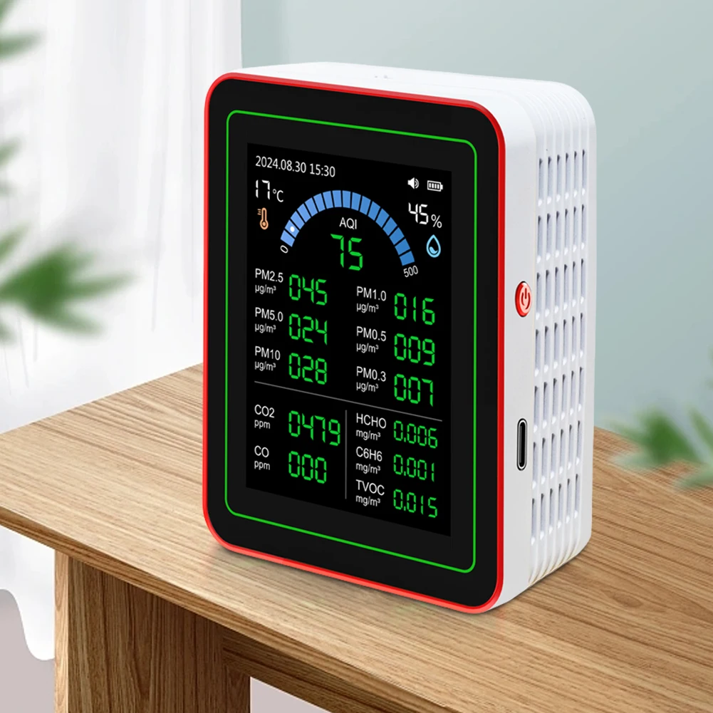 18 In 1 Indoor Real-Time Air Detector Detect 6AQI HCHO PM2.5 PM10 CO2 Portable Air Quality Tester for Home Cars Plants and Pets