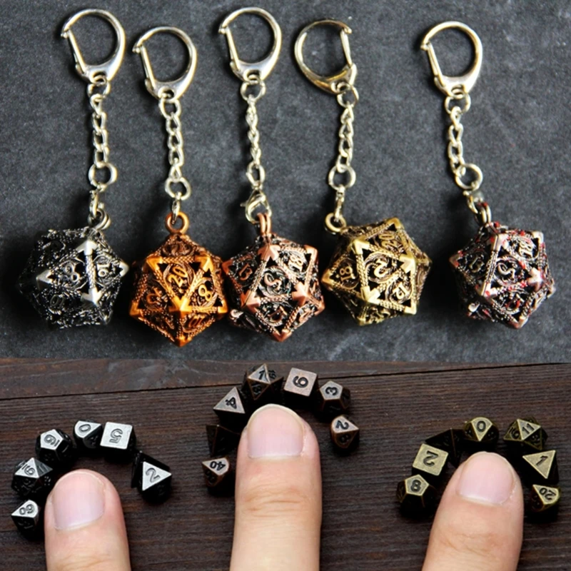 Dragon Dices Pendant Keychain Tiny Metal Dices Jewelry Set Mini Polyhedral Dices Keyring Jewelry for Fashion Enthusiasts