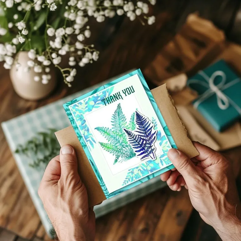 1Bag 2Pcs Fern Clear Stamps and Cutting Dies Silicone Clear Stamps Cards and Metal Die Cuts for Card Making and DIY Embossing