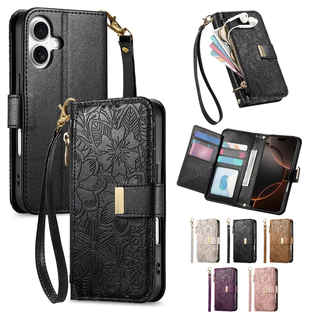 

Magnetic Flip Phone Cover For iPhone 17 Air 16e 15 Pro Max 14 Plus 13Mini 12 Pro 11 SE XR XS Max 7 8 With Detachable Wrist Strap