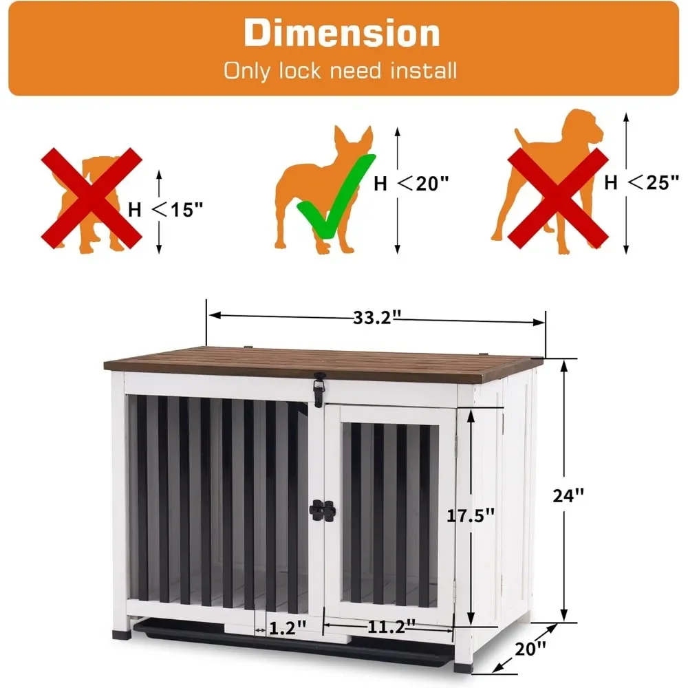 Wooden Dog Crate Furniture, Dog Kennel Pet House End Table, Solid Wood Portable Foldable Indoor Cage for Dogs, No Assembl