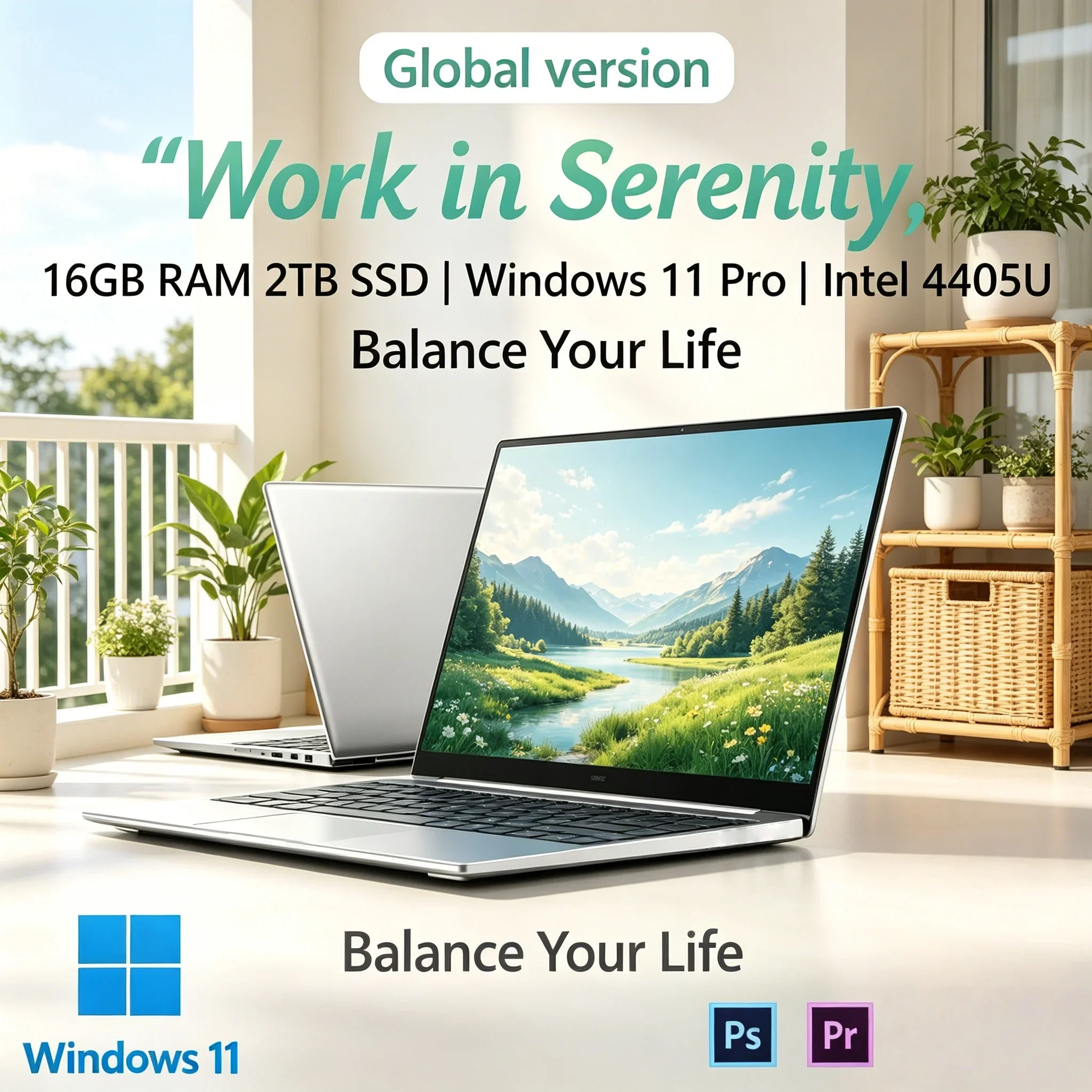 

Hot Sale Ultra Slim Notebook PC 14.1 Inch Intel 4405U Core Windows 11 Pro Home Office Gaming Laptop