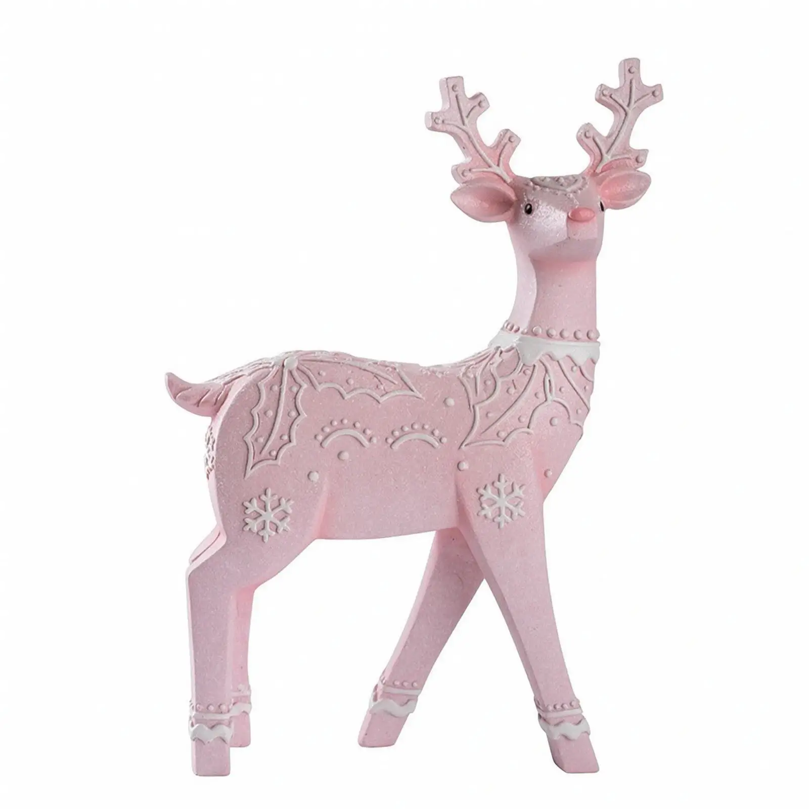 Christmas Reindeer Statue Resin Figurine Holiday Home Decoration Ornament Snowflake Design for Mantel Shelf Desk Display