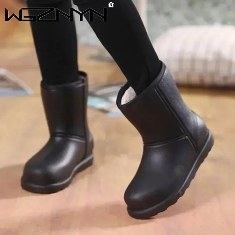 2026 Women Suede Waterproof Rain Boot Women Winter Warm Washing Car Kitchen Rubber Platform Snow Boots EVA Comfort Cotton Shoes