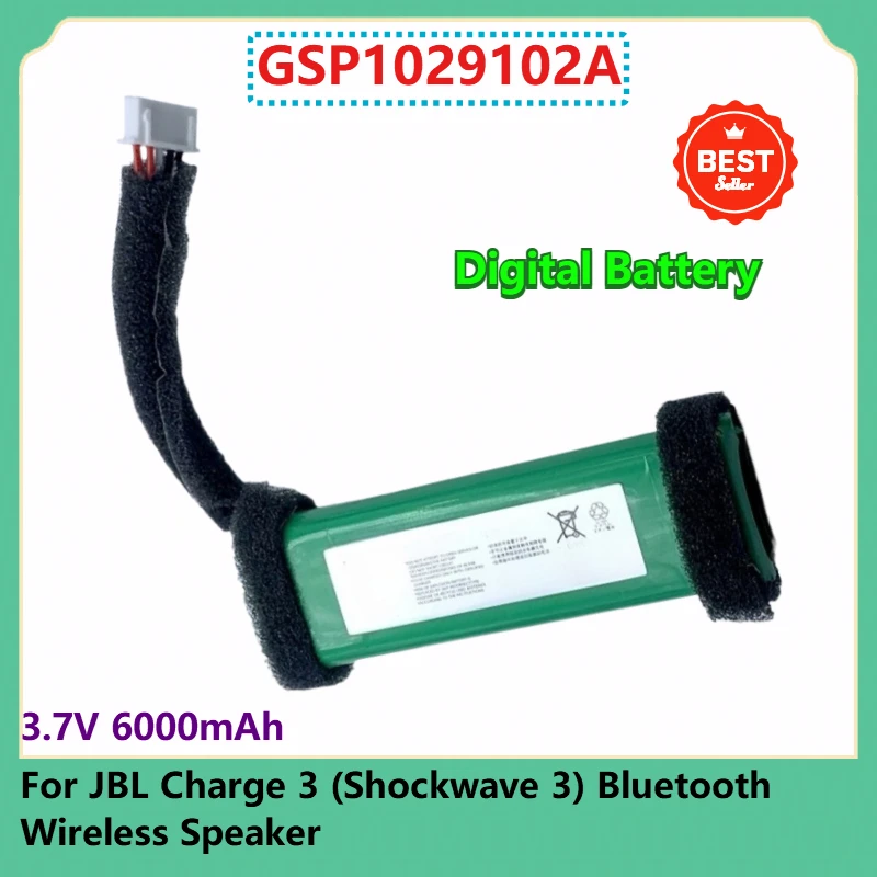 

GSP1029102A Replacement Digital Battery 3.7V 6000mAh Batteries For JBL Charge 3 (Shockwave 3) Bluetooth Wireless Speaker