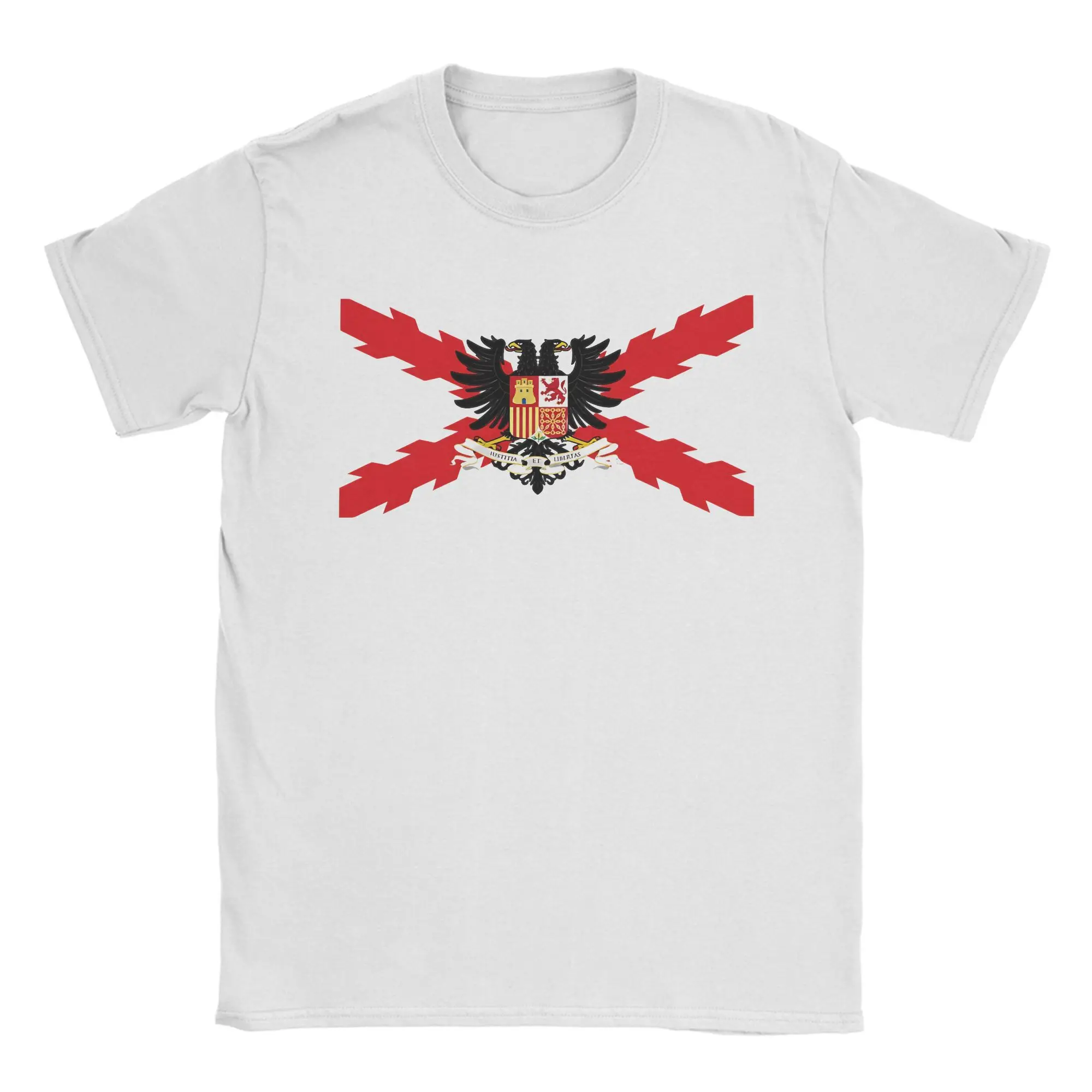 Men T-Shirt Spain flag burgundy cross (2) Unique Pure Cotton Tees Short Sleeve  T Shirt Round Neck Clothing Unique