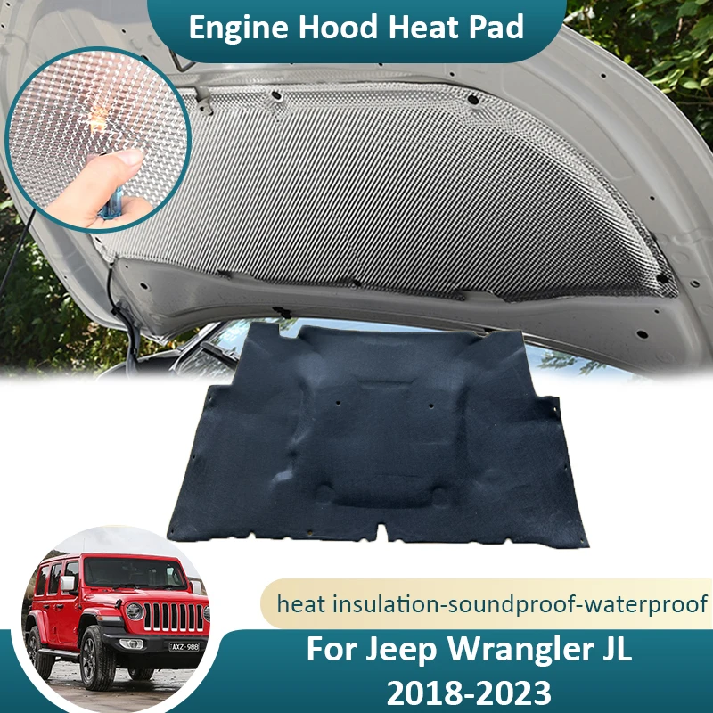 

For Jeep Wrangler JL 2018 2019 2020 2021 2022 2023 Car Front Hood Engine Heat Insulation Pad Cotton Cover Soundproof Fireproof