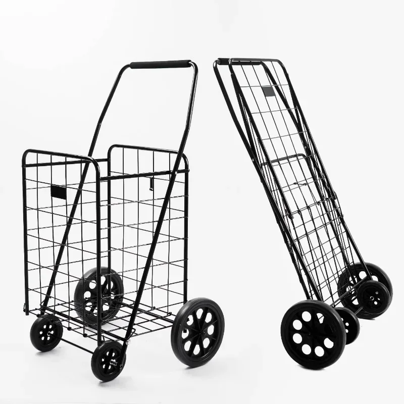 Factory Customized Portable Folding steel wire shopping cart for supermarket trolley wagon Cheap EVA wheels