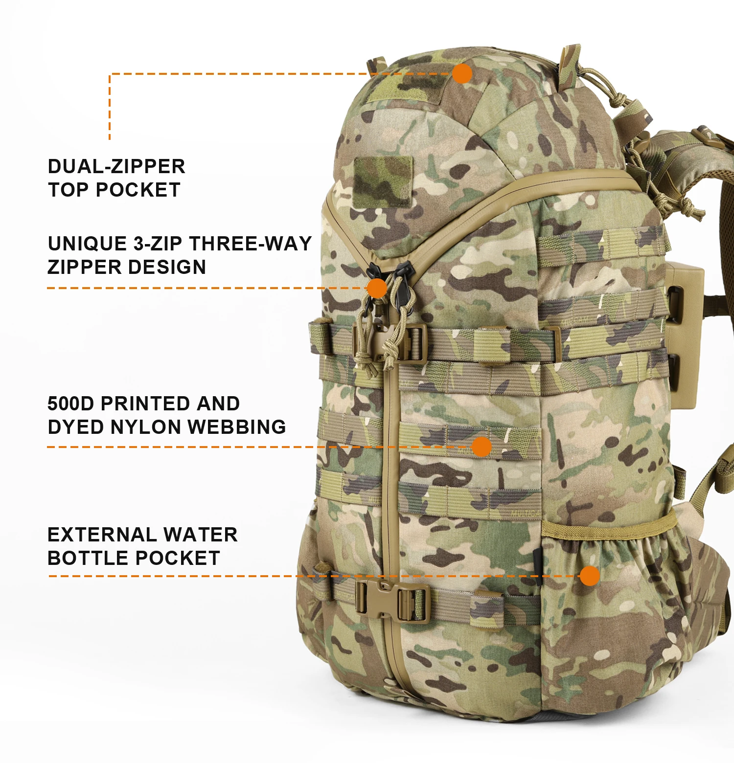 34L 500D Cordura Taktischer Rucksack, Funktioneller Pendler-Reise-Outdoor-Bergsteiger-Wanderrucksack, Molle EDC Pack – Detail 3