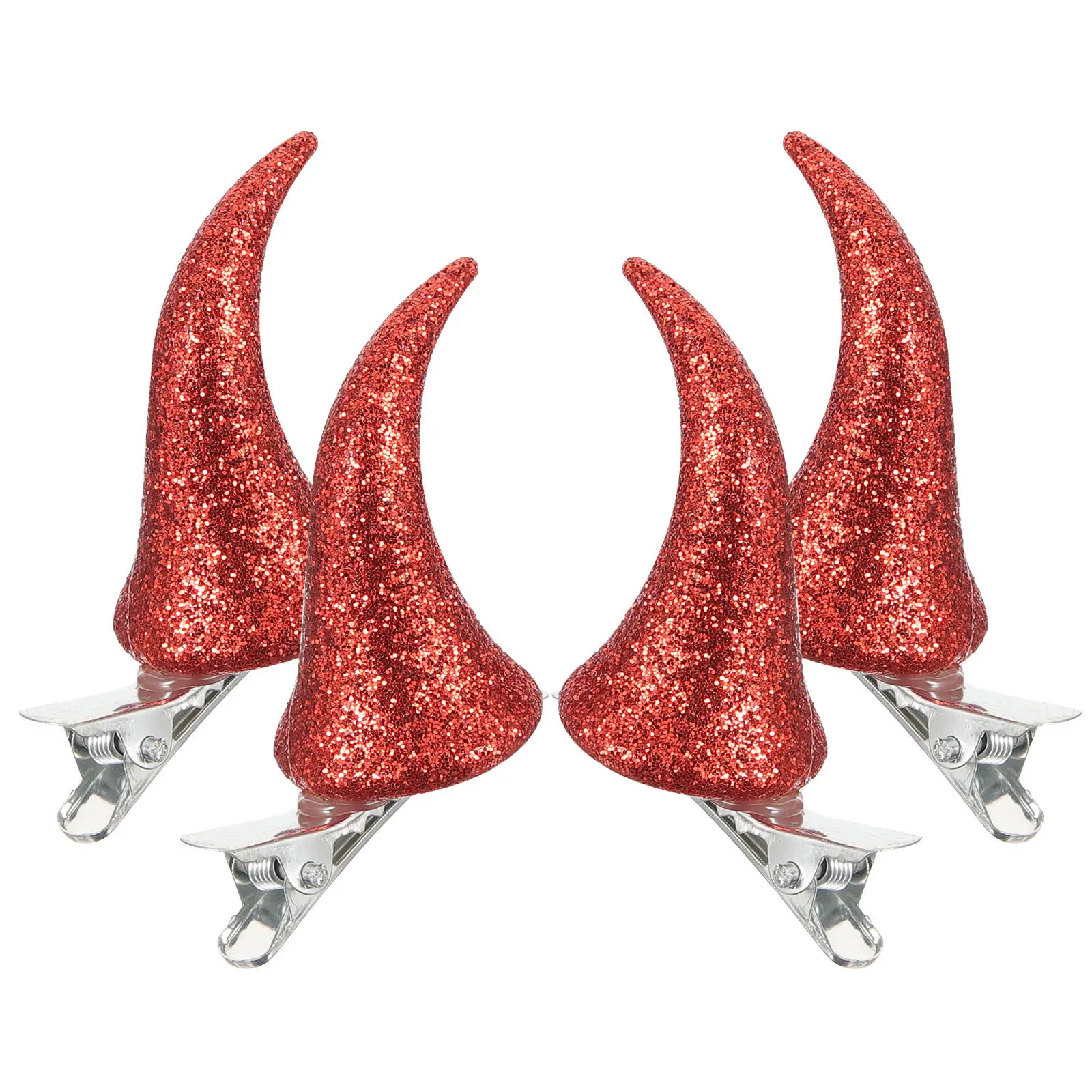 

4Pcs Glitter Devil Horn Hair Clips Sparkly Halloween Costume Accessory for Cosplay Party Festival Dress Up Hair Styling Tool