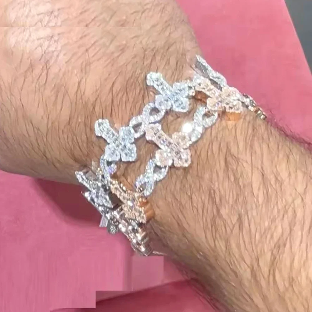 2025 New Men Boy Hip Hop Jewelry Iced Out Bling 5A CZ Multi Cross Charm X Shape Cuban Chain Charm Bracelet Gifts