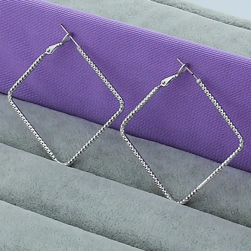 

925 Sterling Silver Earrings For Women Square Big Lady Exquisite Luxury Hook Charms Wedding Fashion Classic Jewelry