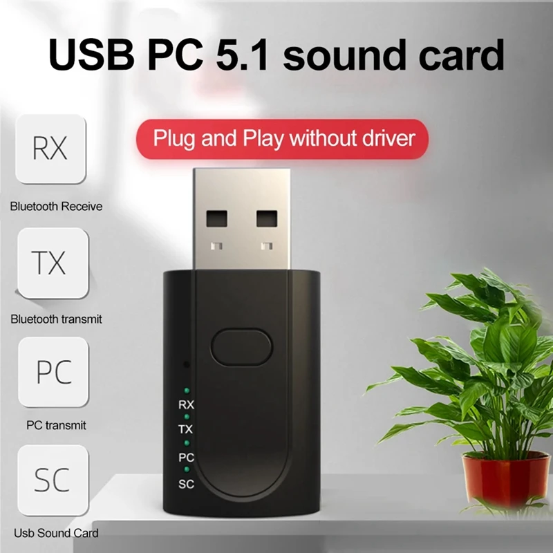 A39Q-4-In-1 USB Bluetooth 5.1 Adapter Wireless Audio Receiver Sender USB Externe Soundkarte Auto Lautsprecher Adapter