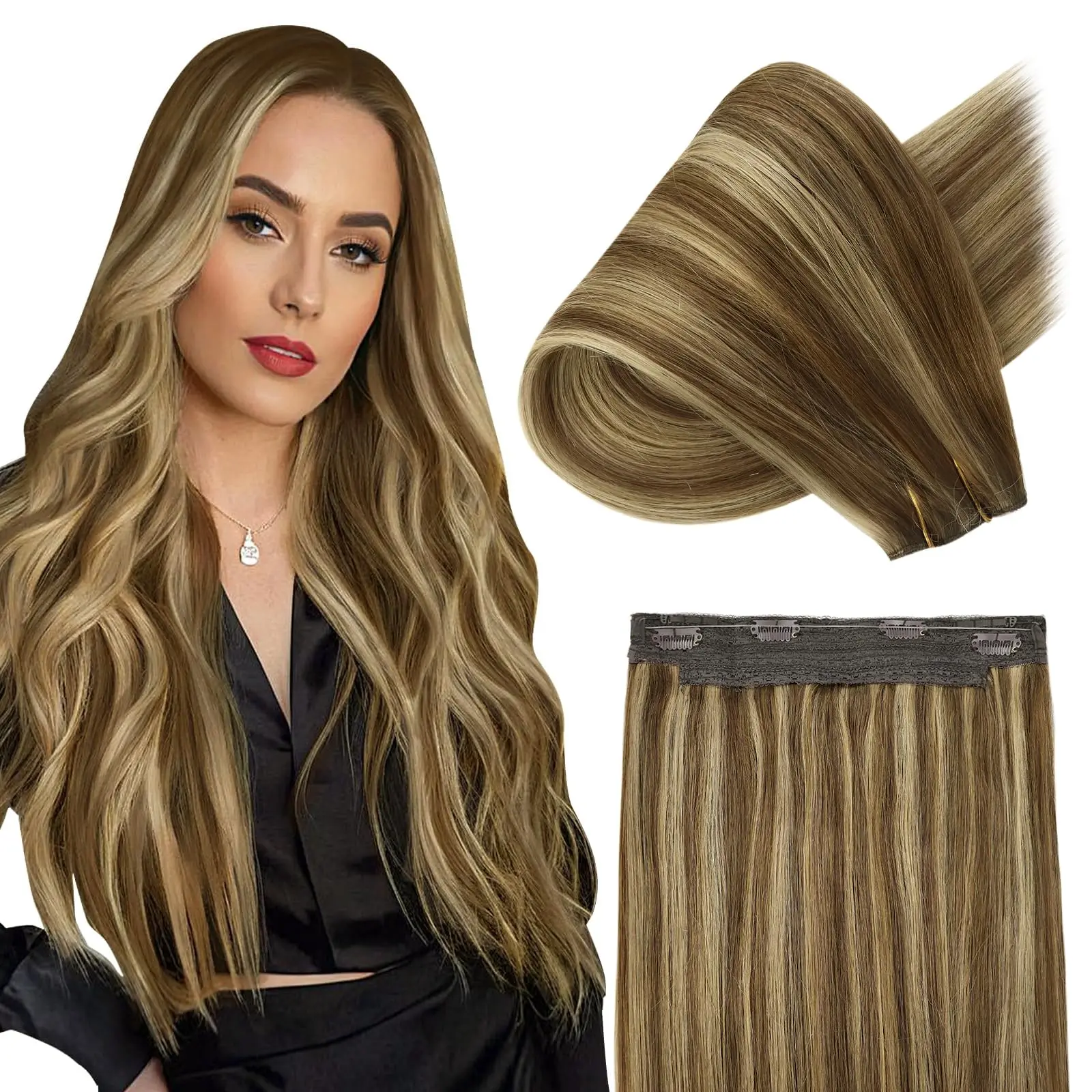 قطعة واحدة 100% وصلات شعر بشري على شكل خط السمك | لحمة تأثير فروة الرأس غير مرئية لتسريحات الشعر الكثيفة #1