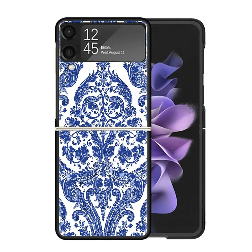 Blue And White Porcelain Phone Case For Samsung Galaxy Z Flip6 Flip4 Flip5 Flip3 Cases Z Flip 6 3 4 5 5G Back Cover Shell Fundas