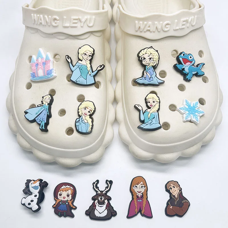 12-14pcs Disney Princess Series The Little Mermaid Frozen Shoe Charms for Clogs Sandals Decoration PVC Cartoon Shoe Accessories