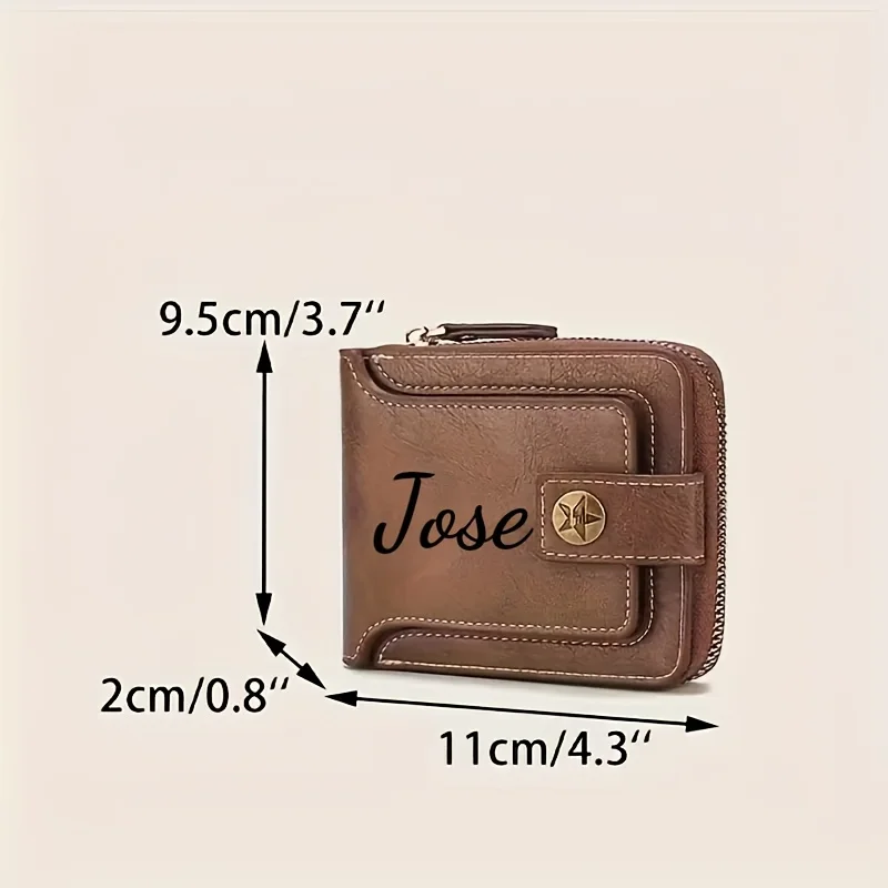 Custom Name Men's Wallet Gift Stylish Brown Faux Leather Engraved Purse Personalized Decorative Durable Card Holder Coin Pocket