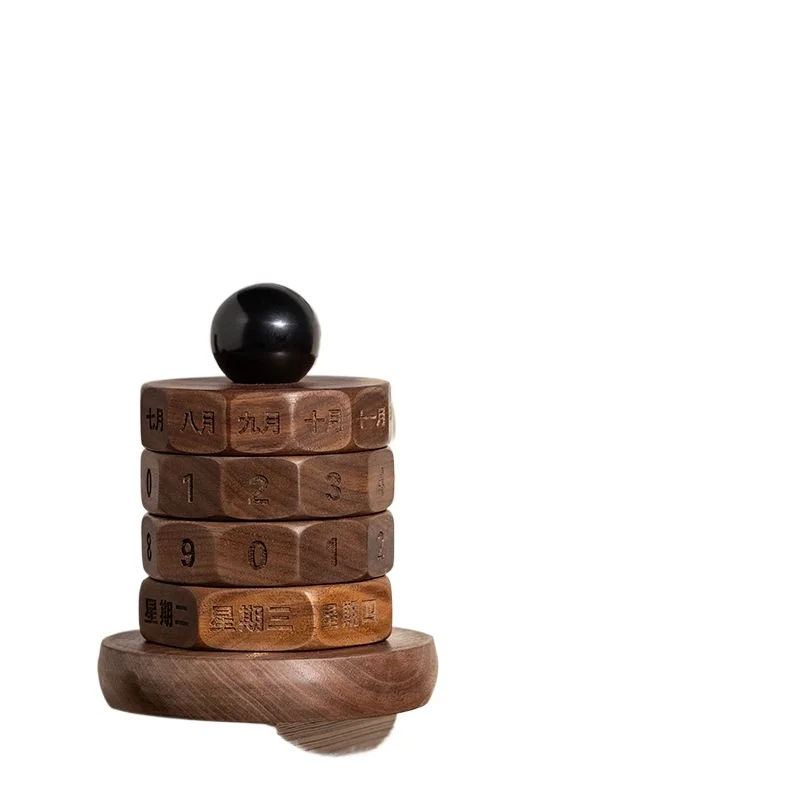 

New Calendar Year of the Snake New Year Walnut Turning Creative Desk Calendar Perpetual Calendar Wooden Ornament Gifts