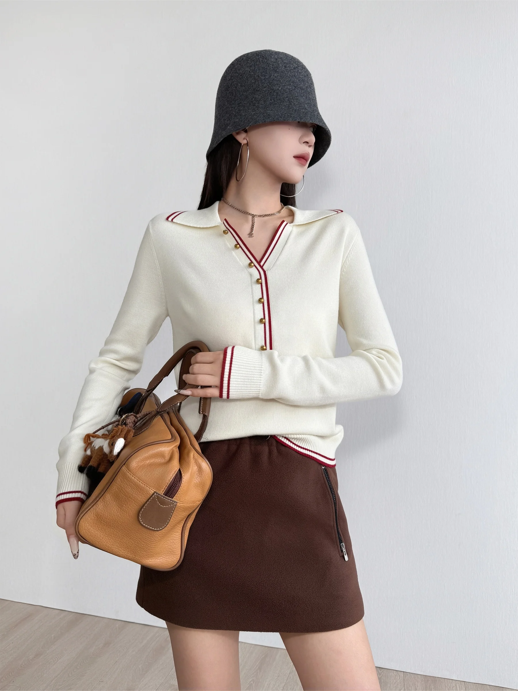 

Свитер NancyCavally из тонкой шерсти, вязаный, с круглым вырезом, в университетском стиле, уличная мода, женский, с длинными рукавами