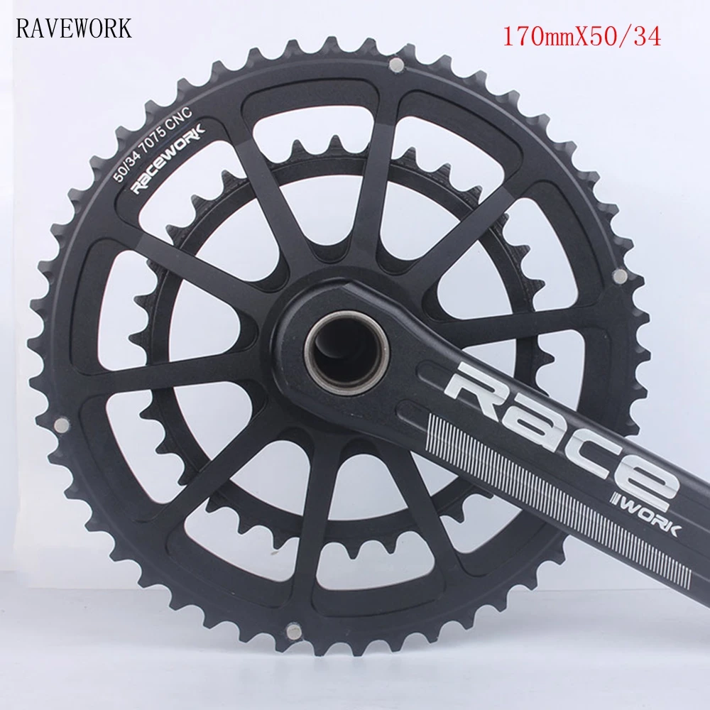 RACEWORK Road Bike Crankset  Chainwheel Bicycle Integrated Hollow Double Tooth Disc 50-34t/52-36t/53-39t Crank 170/172.5/175MM U