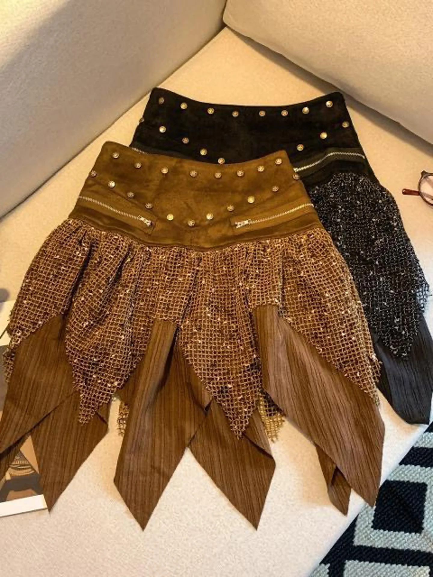 Retro Western Style Low Waist Skirt Women's Autumn New Irregular Frayed Short Skirt Trendy Design Sensation  Skirt