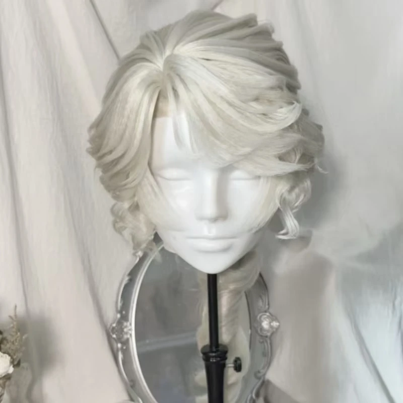 Anime Identity V Composer Frederick Cosplay Wig Silver white Heat Resistant Synthetic Wig Rose Net For Halloween Party Wig