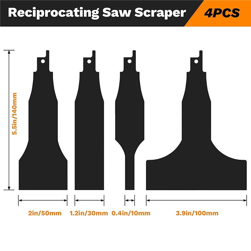 Reciprocating Saw Scraper Blade 4PCS, Blades Reciprotools As Attachment Accessories for Reciprocating Saw, Black