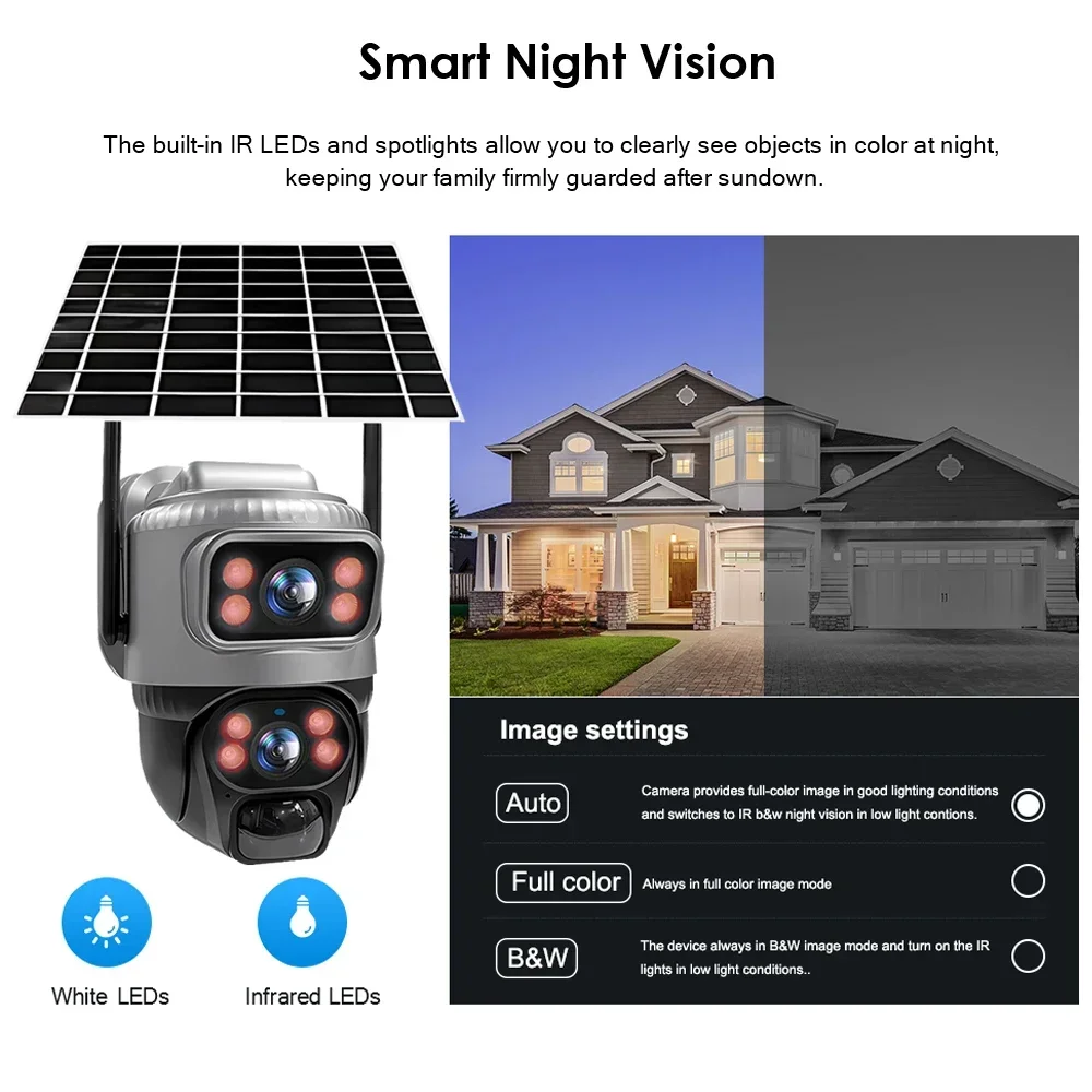 4G Solar Powered PTZ IP Camera with Dual Lens 8MP 4K Night Vision Waterproof CCTV Security Video Human Detection Battery Operate