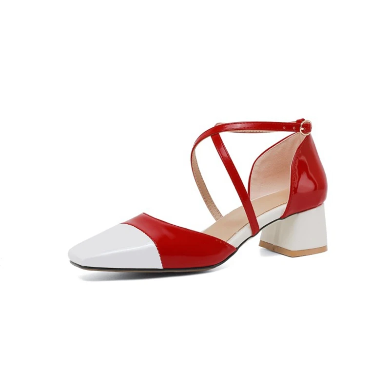 

ORCHALISA Ladies Pumps 2025 Sweet Toe 4.5cm Heels Patent Leather Buckle Big Size Date Summer Red C2234