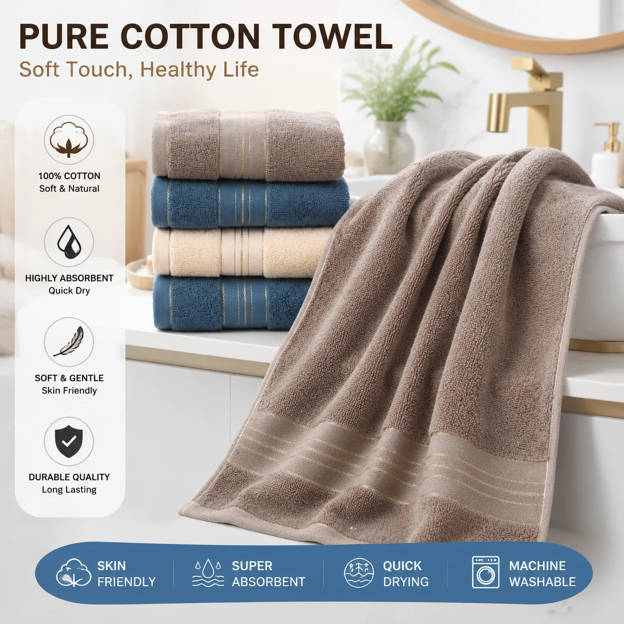 100% Cotton Face Towel Soft Absorbent Striped Hand Towel Multiple Colors Household Hotel Bathroom Wash Cloth Custom Gift Towel
