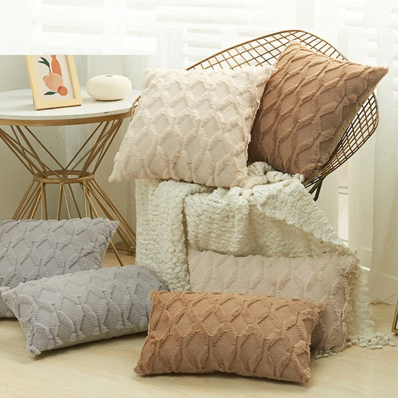 1pc Diamond pattern Luxury Faux Fur Throw Pillow Cover, Deluxe Decorative Plush PillowCase, home decoration 18*18inch