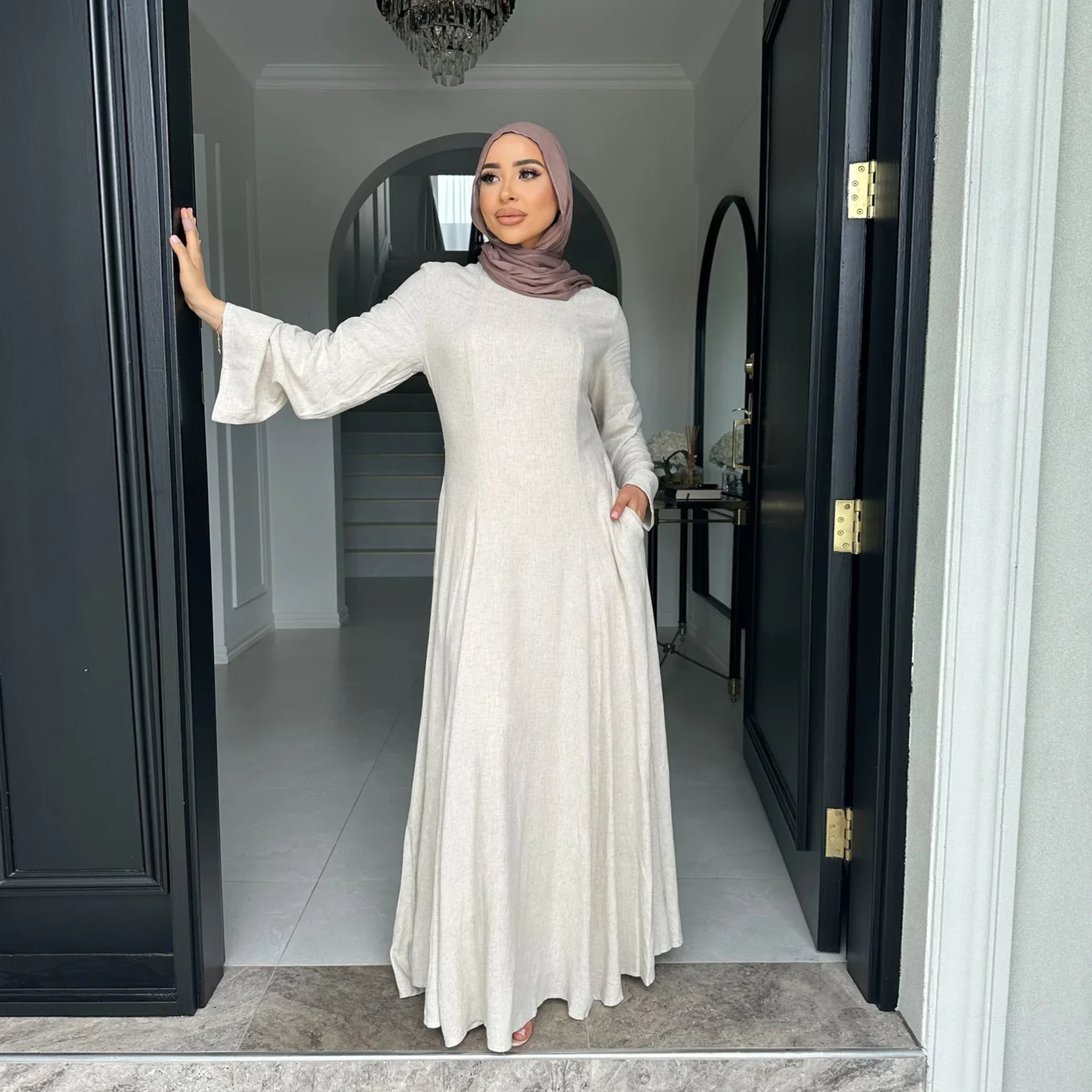 2025 New Muslim Dress for Women Dubai Turkey Abaya Solid Color Back Strap Adjustment Dresses Islam Modest Robe Islamic Clothing