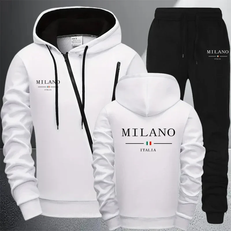 Casual Men's Jacket Tracksuit Print Zip Sweatshirts Coat Outdoors Sports Jogging Hoodie Clothing Autumn Winter Single Tops Pants view 3