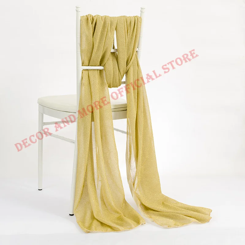 10PCS Polyester Solid Gold Chair Sashes Hotel Party Wedding Chair Covers Shining Decor Chair Ties Chair Hood 70X300CM