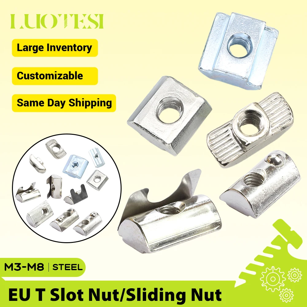 M3 M4 M5 M6 M8 T-Nut, T-Nut-Schiebemutter, Hammerfeder-Kugelmutter, vernickelt, für Aluminiumprofil-Extrusion der Serien 20, 30, 40, 45