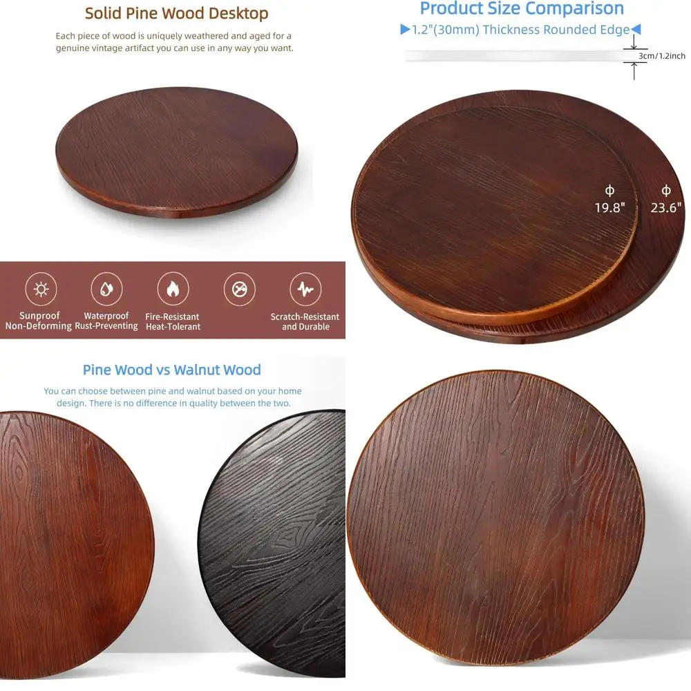 

Круглая деревянная столешница 19,7 дюйма - для самостоятельной сборки, для бистро, завтраков, пабов, барных столов - из массива сосны, 50 см