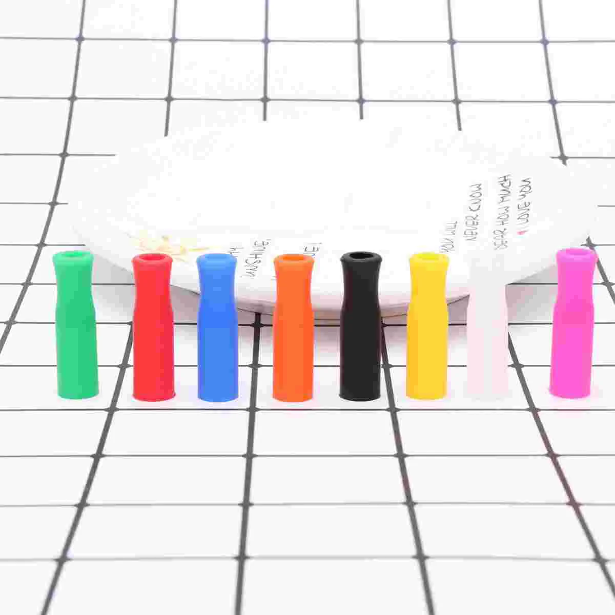 50 Pcs Colored Straws Multicolored Protector Tips Cover Silicone Stainless Steel Covers Pipette