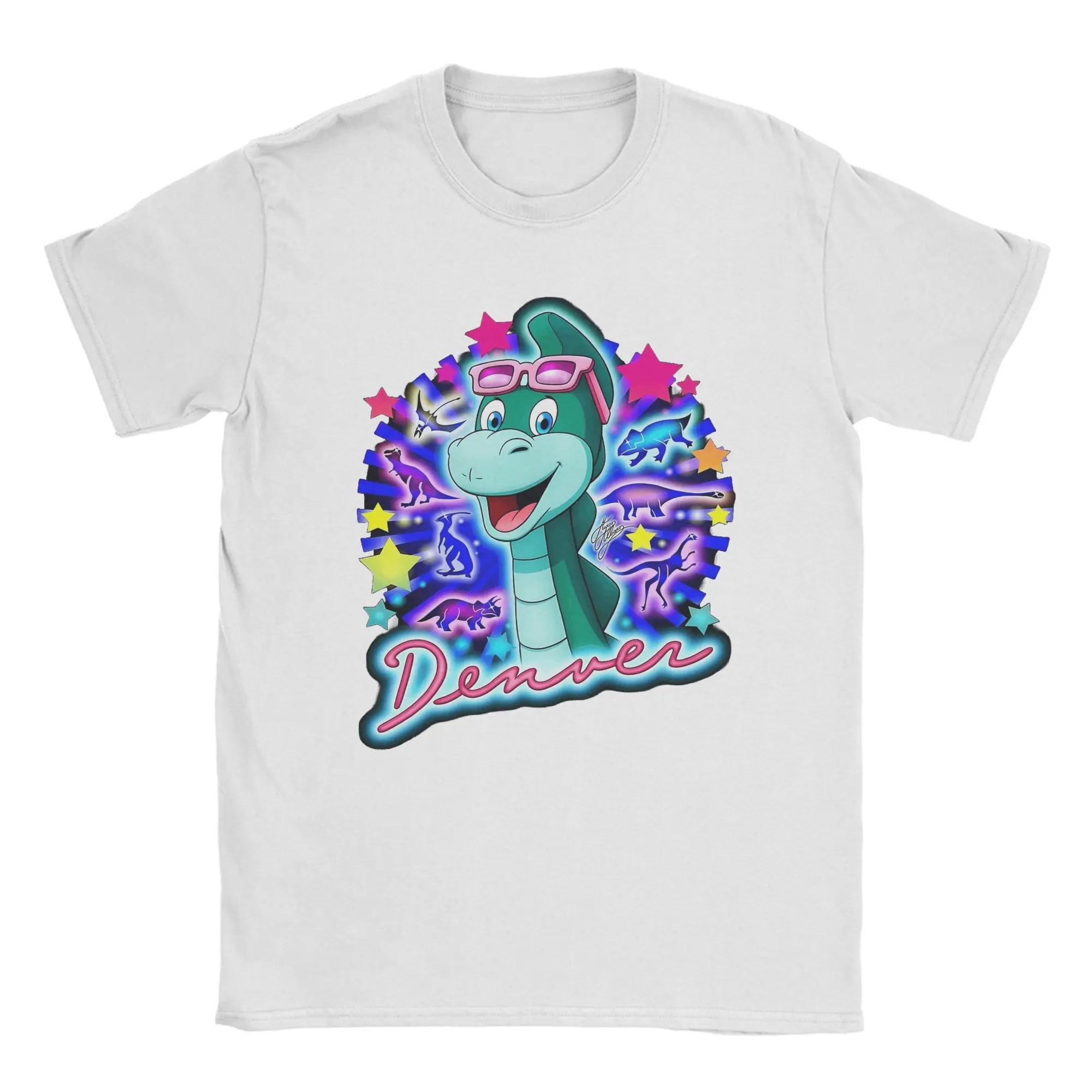 

Retro 80s Animated Cartoon T Shirts Men's Cotton Fashion for Male T-Shirt Crew Neck Denver The Last Dinosaur Clothes 6XL