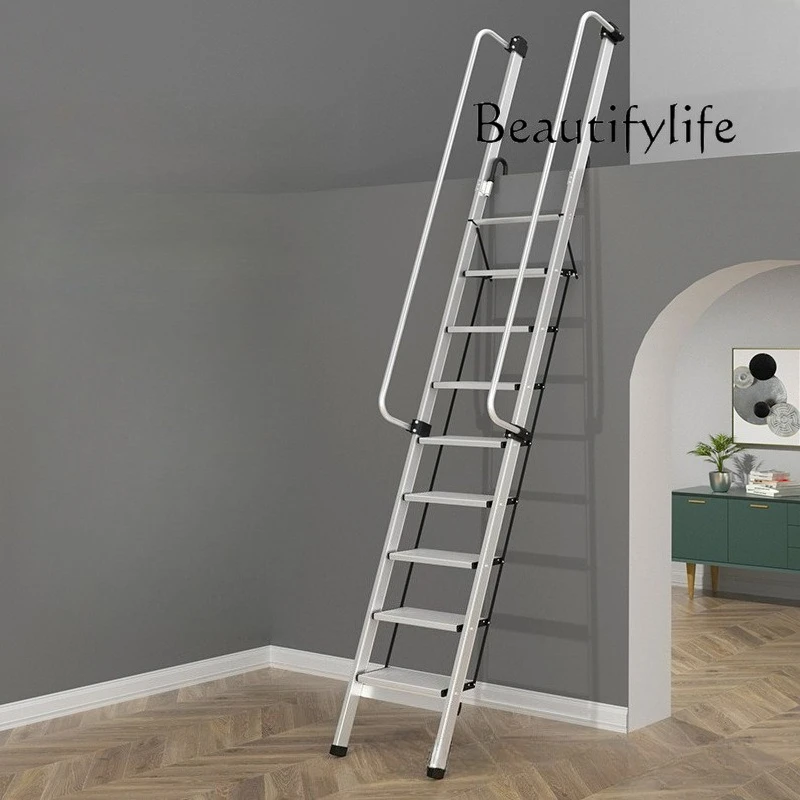 Attic ladder Household aluminum alloy staircase with handrails Lifting ladder Indoor thickened aluminum multifunctional telescop