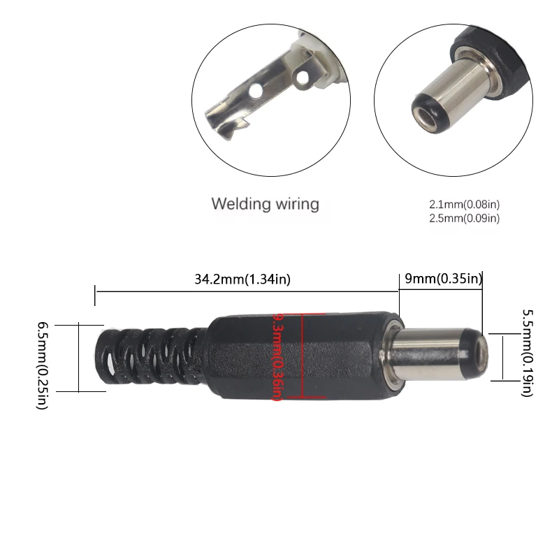 【10PCS】5.5X2.1/2.5mm DC Power Supply Male Plug Connector Female Metal Panel Mount Socket Jack DC Connectors Terminal