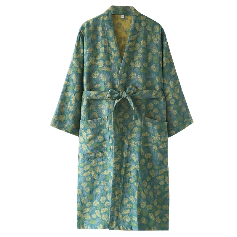 Spring Summer New Comfortable 100% Cotton Double-layer Gauze Jacquard Sleepwear Bathrobe Breathable Homewear Robe For Women