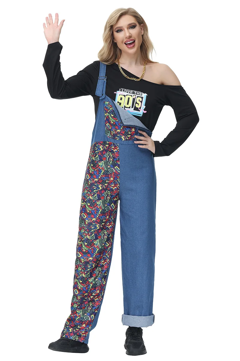 Disco Couples Costume loween Vintage Hippie Bar Par Outfit oulder Strap Pants Cosplay Women's Ethnic Faion