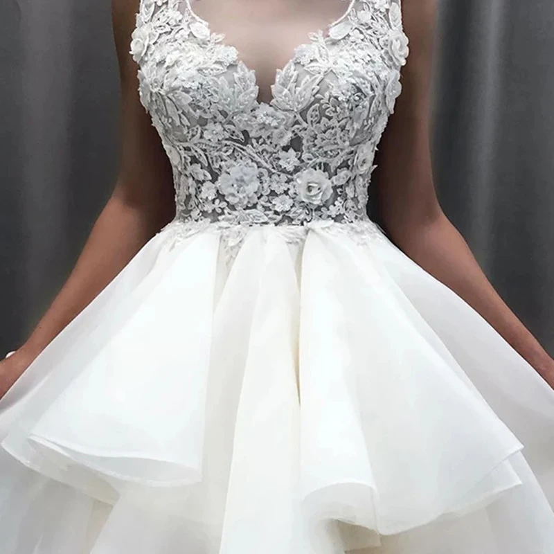 Robe de mariée élégante en dentelle blanche, effet d'illusion, décolleté, sans manches, robe de soirée en Tulle, ligne a, à plusieurs niveaux, robe de bal