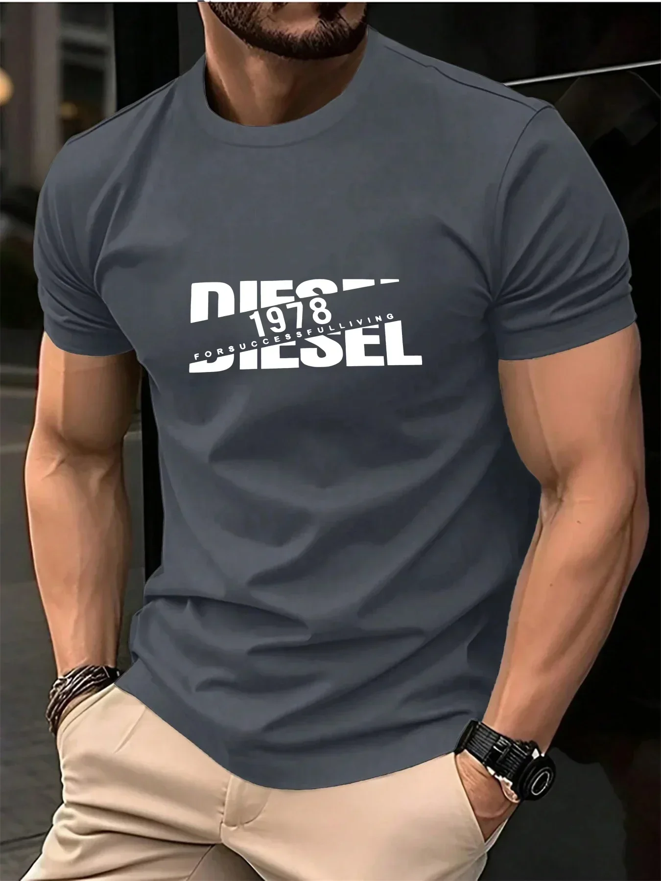 New European and American Trendy Men's Fashionable Casual Short Sleeved T-shirt, Solid Color T-shirt, Men's Summer Sports Tops image 2