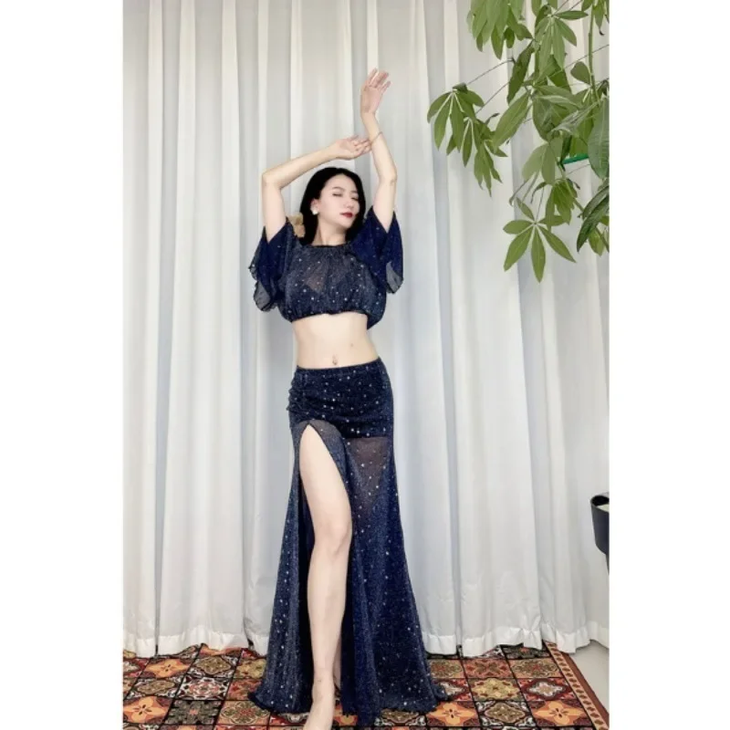 

Костюмы для танца живота по индивидуальному заказу, тренировочная одежда, костюмы для восточных танцев, танцевальные костюмы, звездная сетка, большие размеры, элегантные и изящные