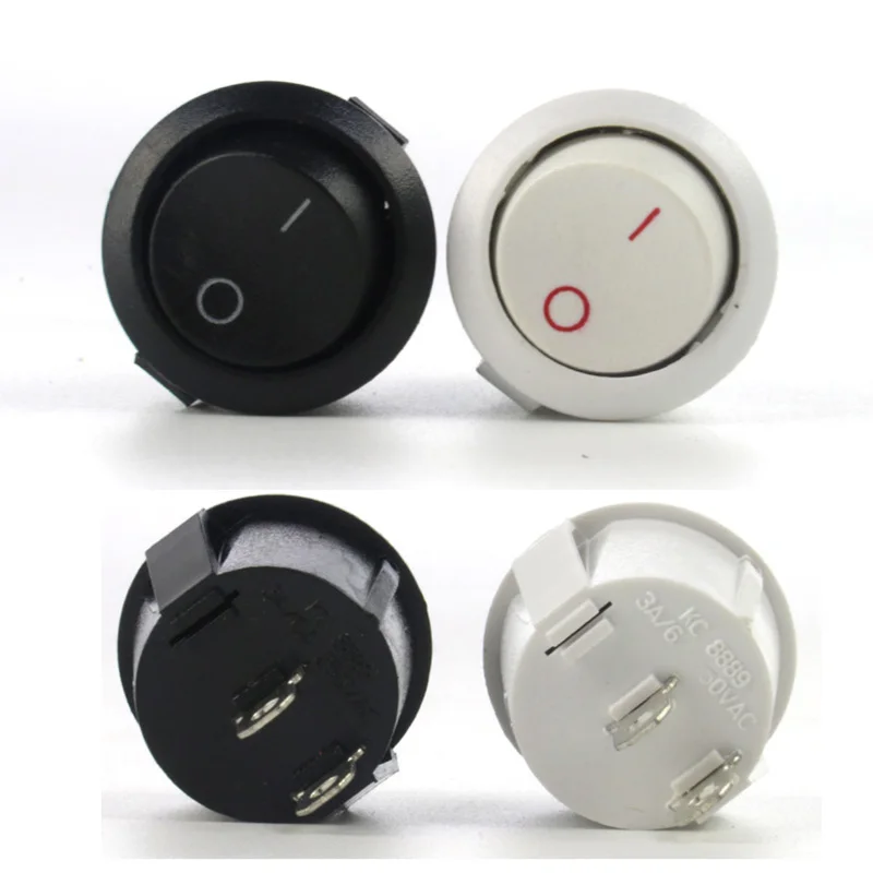 2Pin Terminals ON/OFF Round Boat Rocker Switch LED 6A 250VAC 10A 125VAC Power Push Button Switch Black White