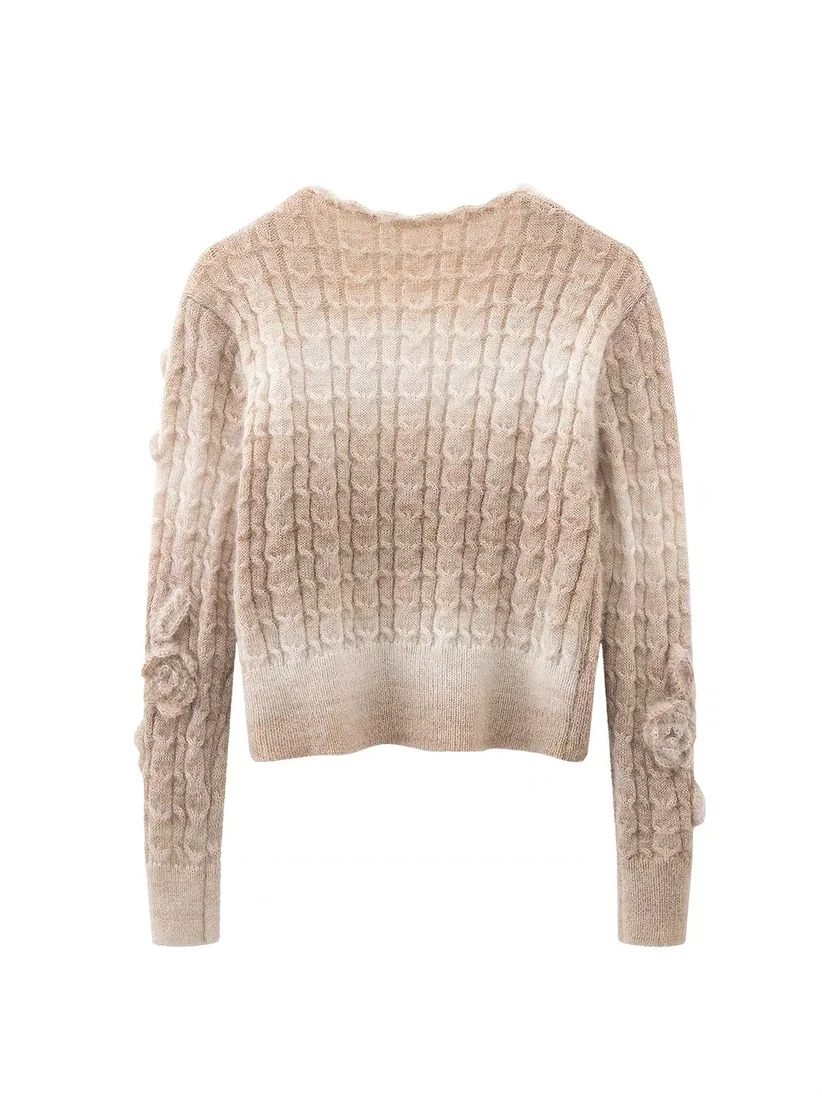 Luxury Designer Brand Mohair Knitted Cropped Cardigan for Women Long Sleeve 3D Flower Twists Short Y2K Sweater Coat C-125